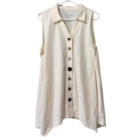 Soft Surroundings Size XL Danielle Cream Sleeveless Tunic Top Buttons Lagenlook - Picture 1 of 15